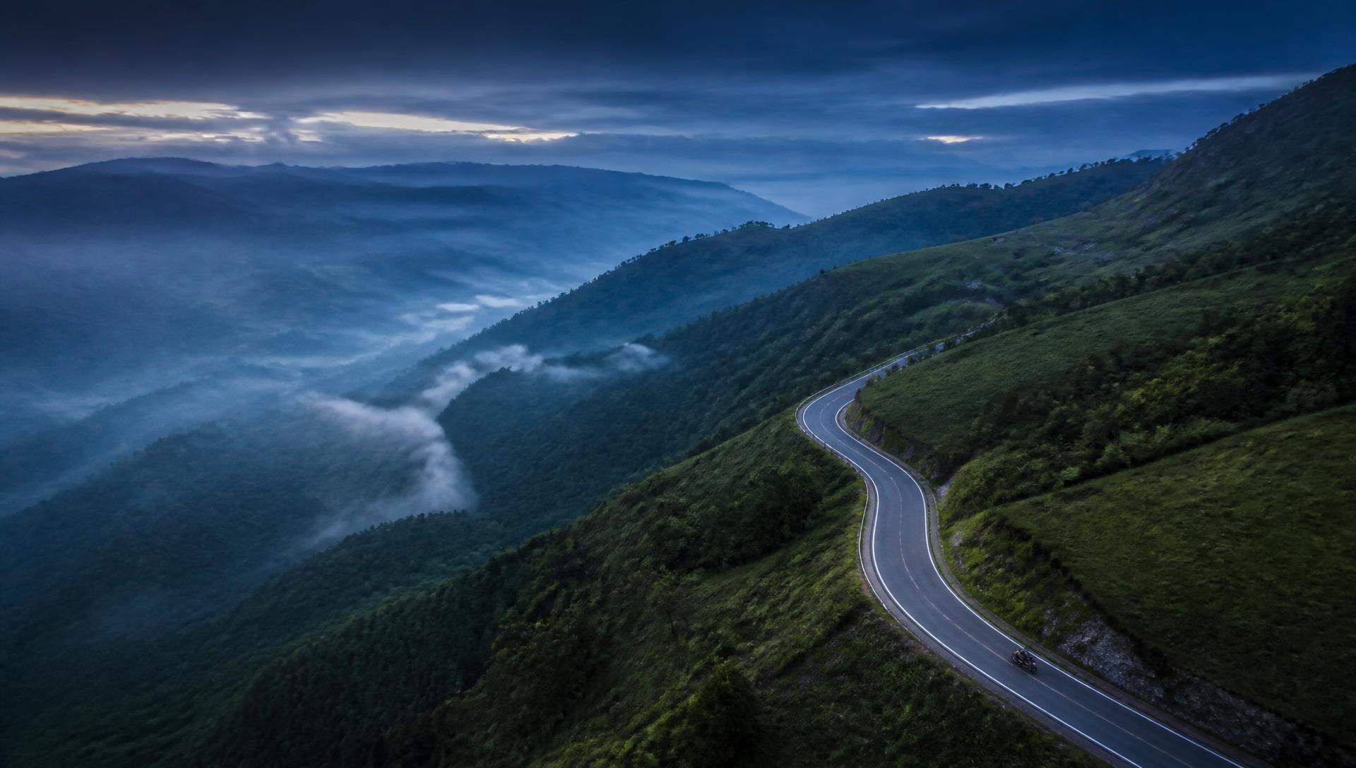 Aerial view of a winding mountain road
